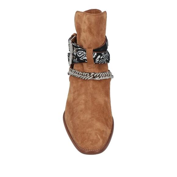 AMIRI Bandana Buckle Chain Ankle Boots Camel Suede Leather Western Harness Men’s